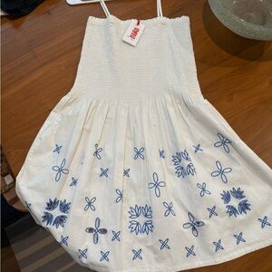 White Dress with Blue Embroidery